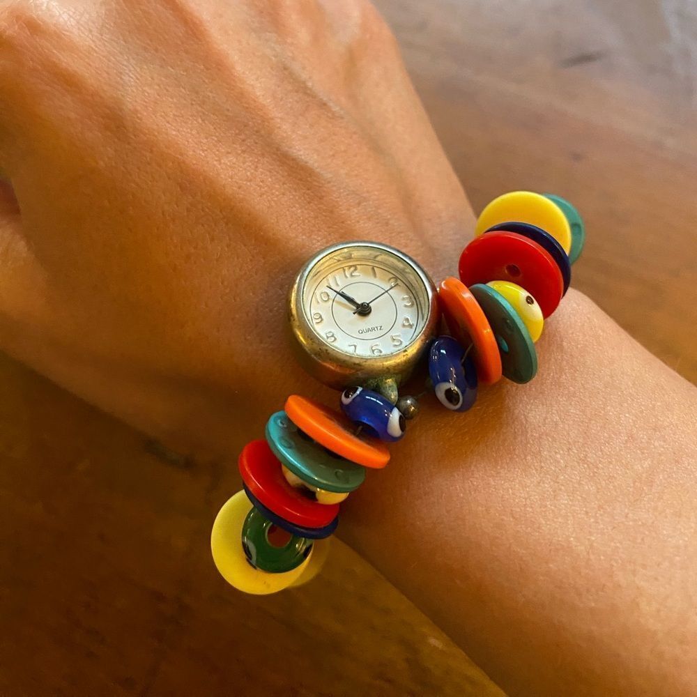 Funky Arsty Colorful Button Bracelet with Watch